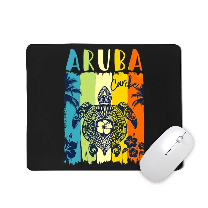 Sea Turtle Retro Aruba Caribe Family Vacation Mousepad