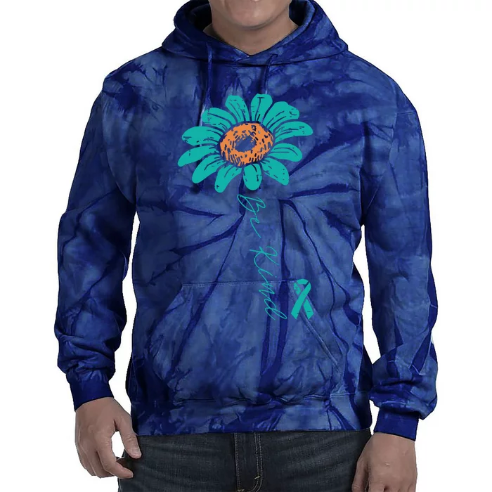 Sunflower Teal Ribbon Be Kind Ovarian Cancer Awareness Women Tie Dye Hoodie