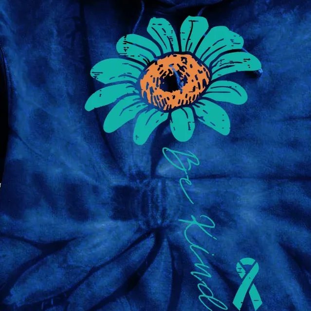 Sunflower Teal Ribbon Be Kind Ovarian Cancer Awareness Women Tie Dye Hoodie