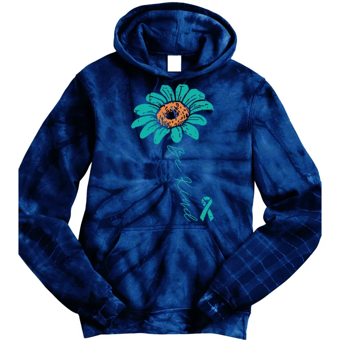 Sunflower Teal Ribbon Be Kind Ovarian Cancer Awareness Women Tie Dye Hoodie