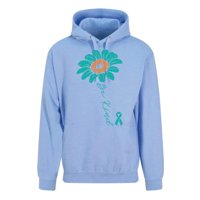 Sunflower Teal Ribbon Be Kind Ovarian Cancer Awareness Women Unisex Surf Hoodie