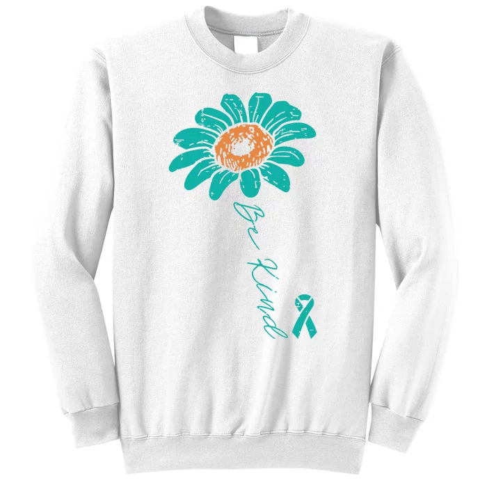 Sunflower Teal Ribbon Be Kind Ovarian Cancer Awareness Women Sweatshirt