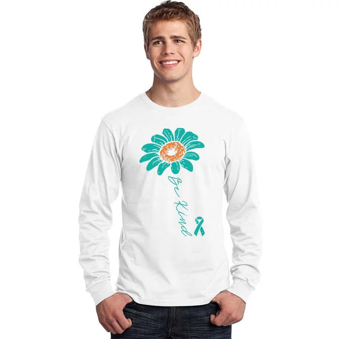 Sunflower Teal Ribbon Be Kind Ovarian Cancer Awareness Women Tall Long Sleeve T-Shirt