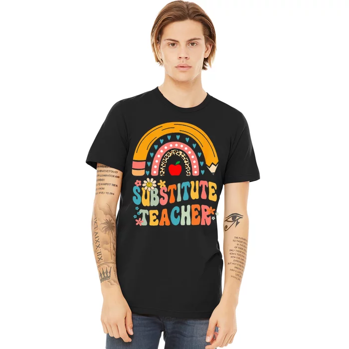 Substitute Teacher Rainbow Pencil Groovy Teacher Flower Premium T-Shirt