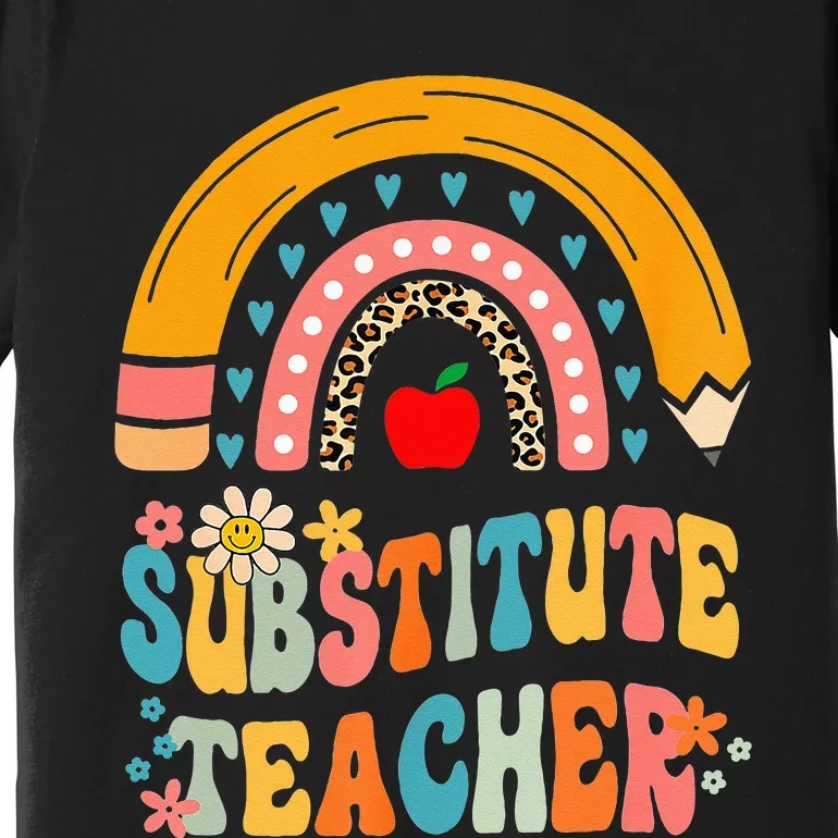 Substitute Teacher Rainbow Pencil Groovy Teacher Flower Premium T-Shirt