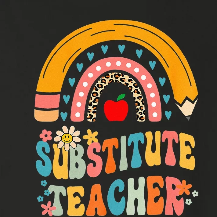 Substitute Teacher Rainbow Pencil Groovy Teacher Flower Toddler Long Sleeve Shirt