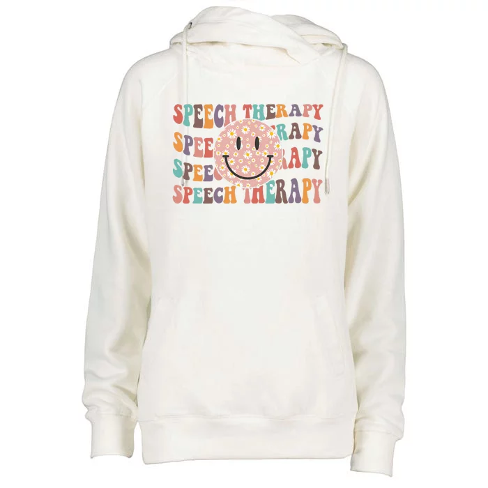 Speech Therapy Retro Speech Therapy SLP Team Teacher Womens Funnel Neck Pullover Hood