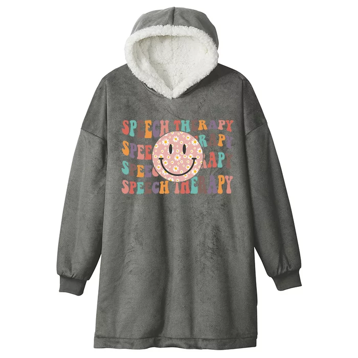 Speech Therapy Retro Speech Therapy SLP Team Teacher Hooded Wearable Blanket