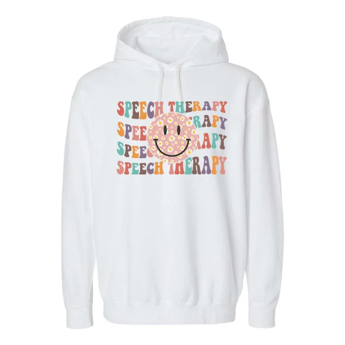 Speech Therapy Retro Speech Therapy SLP Team Teacher Garment-Dyed Fleece Hoodie