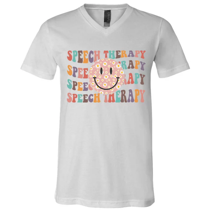 Speech Therapy Retro Speech Therapy SLP Team Teacher V-Neck T-Shirt