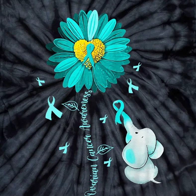 Sunflower Teal Ribbon Elephant Ovarian Cancer Awareness Tie-Dye T-Shirt