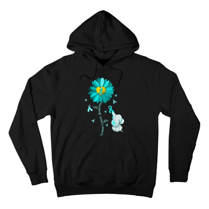 Sunflower Teal Ribbon Elephant Ovarian Cancer Awareness Tall Hoodie