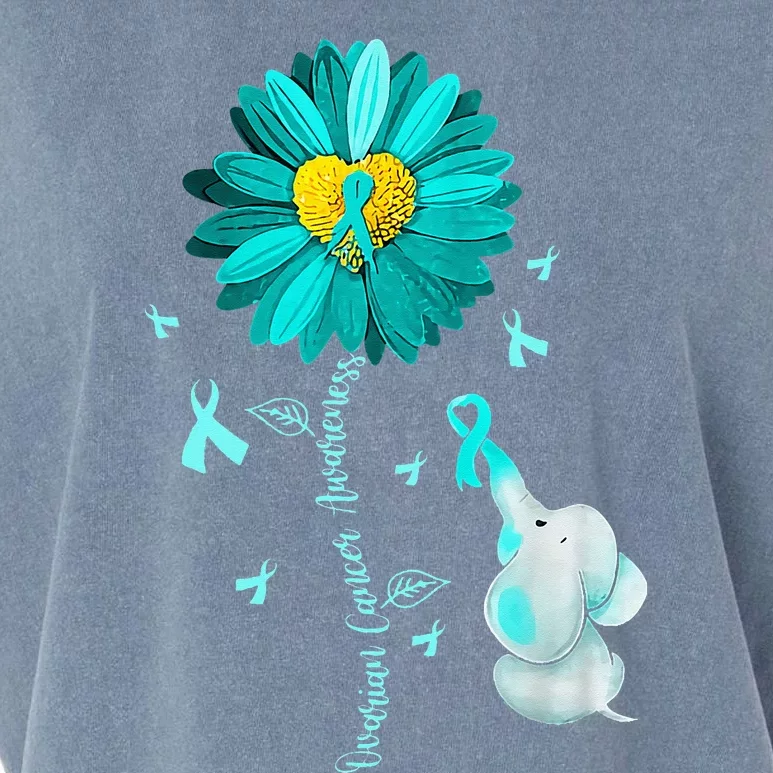 Sunflower Teal Ribbon Elephant Ovarian Cancer Awareness Garment-Dyed Women's Muscle Tee