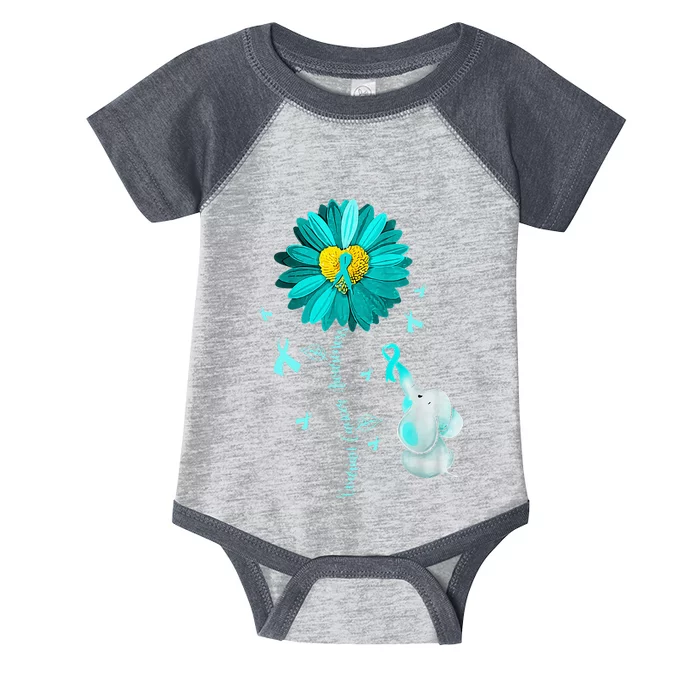 Sunflower Teal Ribbon Elephant Ovarian Cancer Awareness Infant Baby Jersey Bodysuit