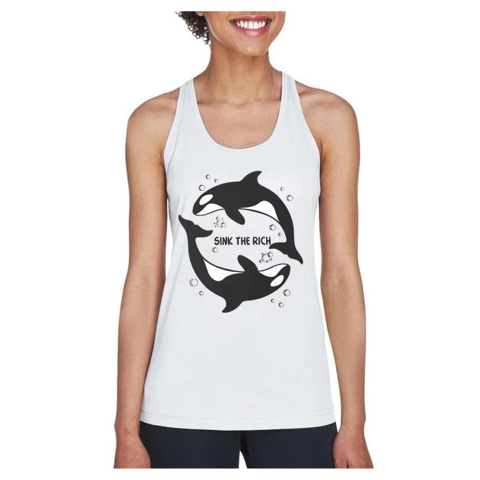 Sink The Rich Gladys The Yacht Sinking Killer Whale Funny Whale Women's Racerback Tank