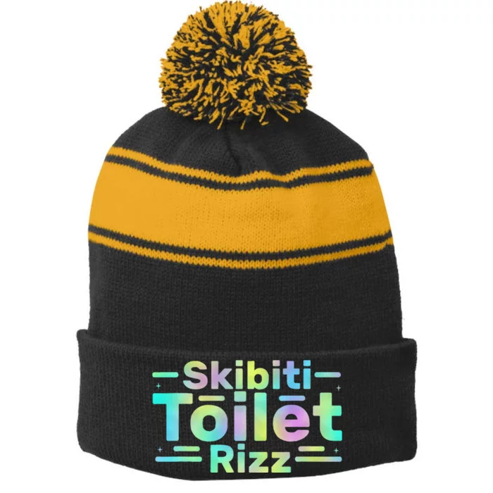 Skibiti Toilet Rizz Funny Meme Humor Sarcasm Brain Rot Stripe Pom Pom Beanie