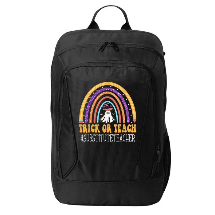 Substitute Teacher Rainbow Trick or teach Funny Halloween City Backpack