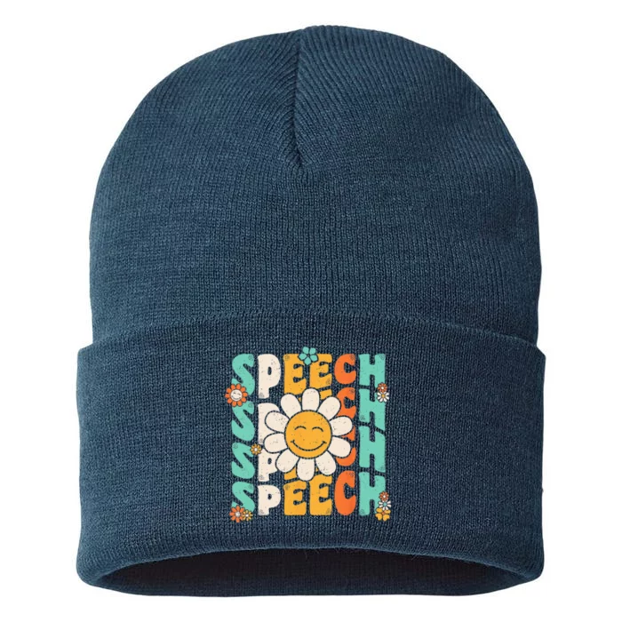 Speech Therapy Retro Speech Language Pathologist Therapist Sustainable Knit Beanie