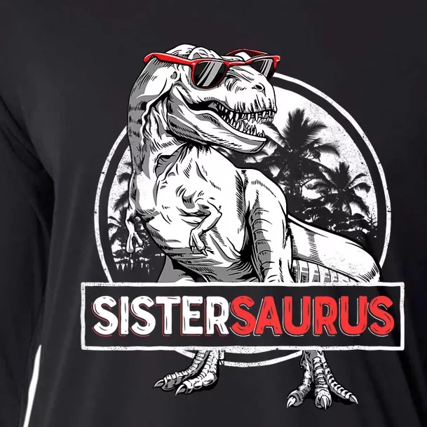 Sistersaurus T Rex Dinosaur Sister Saurus Family Matching Vneck Cooling Performance Long Sleeve Crew