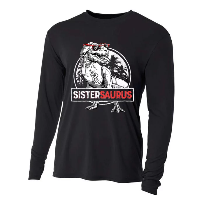 Sistersaurus T Rex Dinosaur Sister Saurus Family Matching Vneck Cooling Performance Long Sleeve Crew