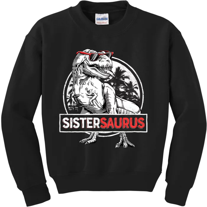 Sistersaurus T Rex Dinosaur Sister Saurus Family Matching Vneck Kids Sweatshirt