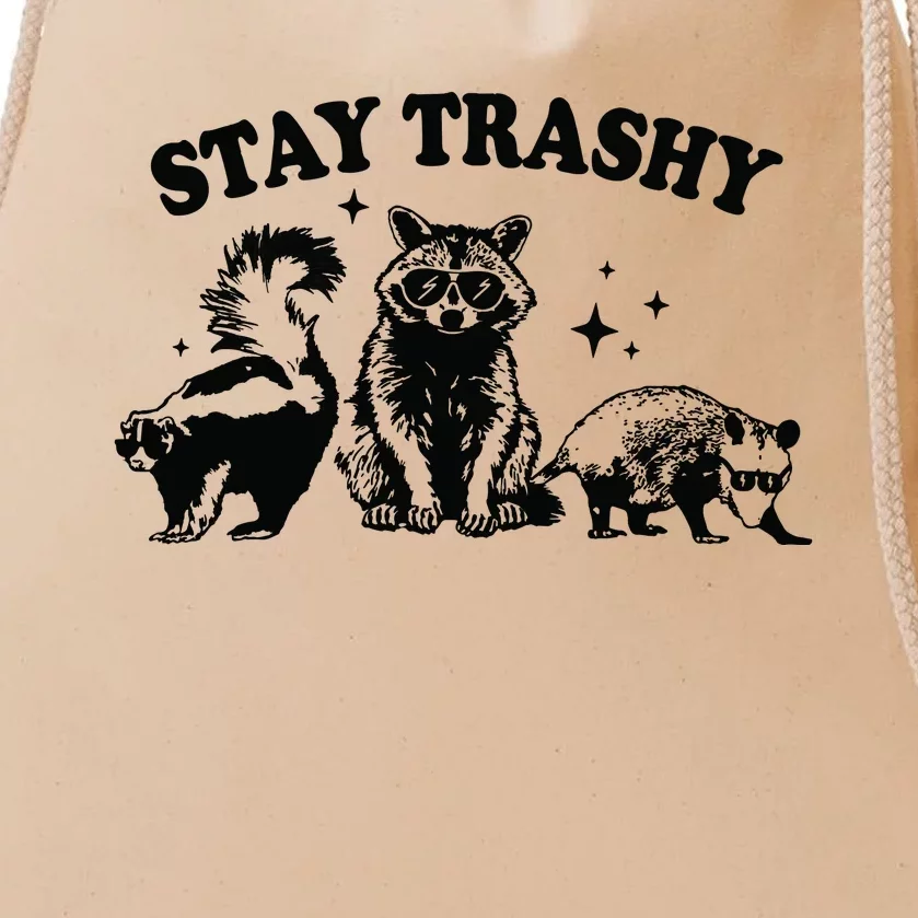 Stay Trashy Retro Funny Racoon Drawstring Bag