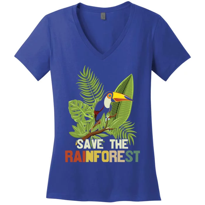 Save The Rainforest Tropical Toucan Graphic Climate Change Meaningful Gift Women's V-Neck T-Shirt