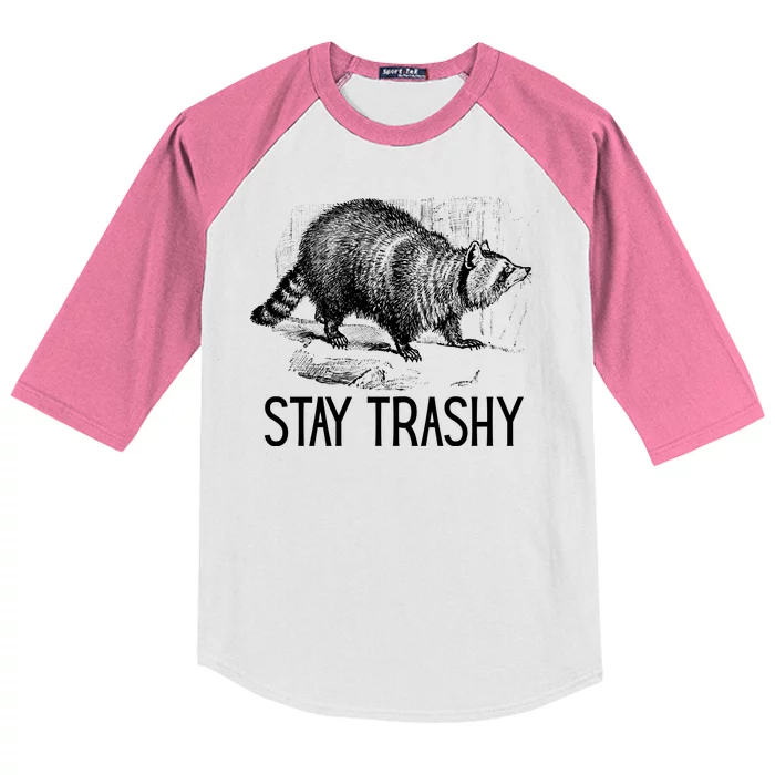 Stay Trashy Raccoon Funny Meme Kids Colorblock Raglan Jersey