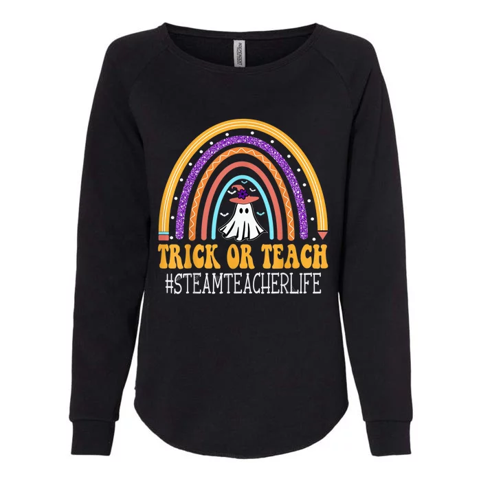 STEAM Teacher Rainbow Trick or teach Funny Wo Halloween Womens California Wash Sweatshirt