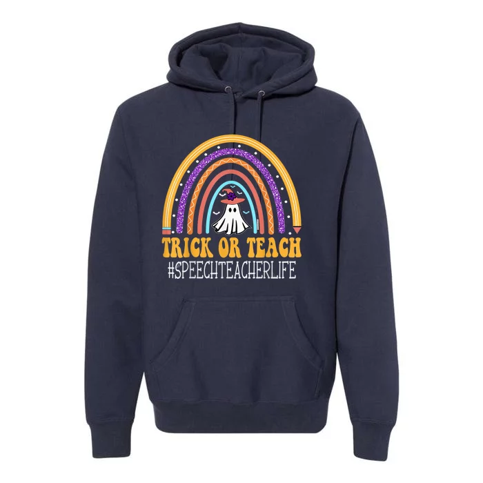 Speech Teacher Rainbow Trick or teach Funny Wo Halloween Premium Hoodie