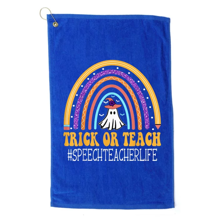 Speech Teacher Rainbow Trick or teach Funny Wo Halloween Platinum Collection Golf Towel