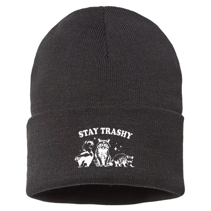 Stay Trashy Raccoon Opossum Skunk Sustainable Knit Beanie