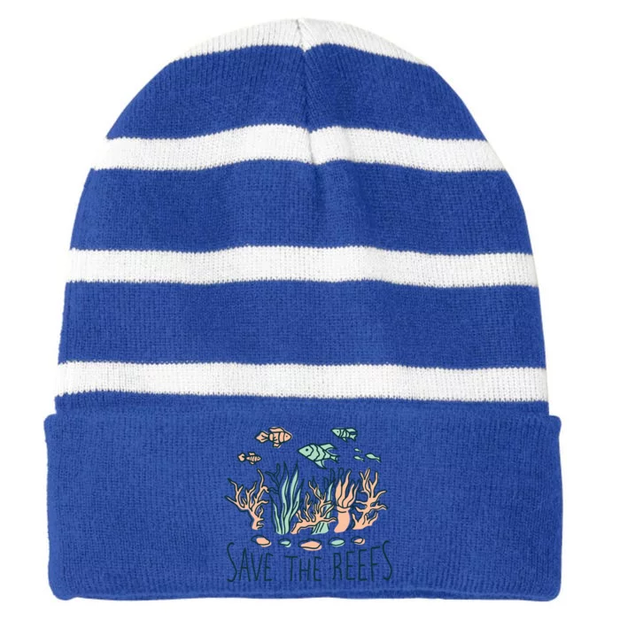 Save The Reefs Save The Planet Sustainable Lifestyle Cool Gift Striped Beanie with Solid Band