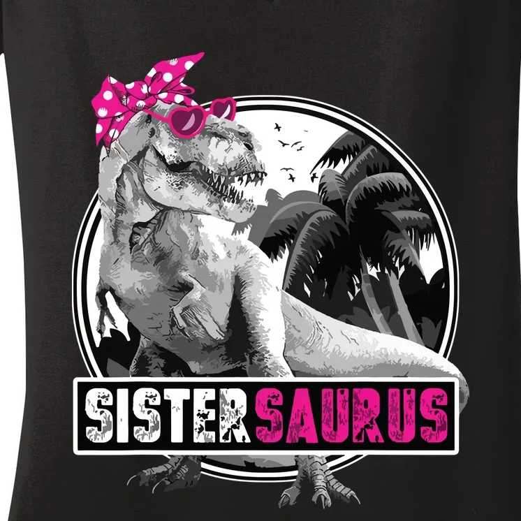 Sistersaurus T Rex Dinosaur Sister Saurus Family Matching Women's V-Neck T-Shirt