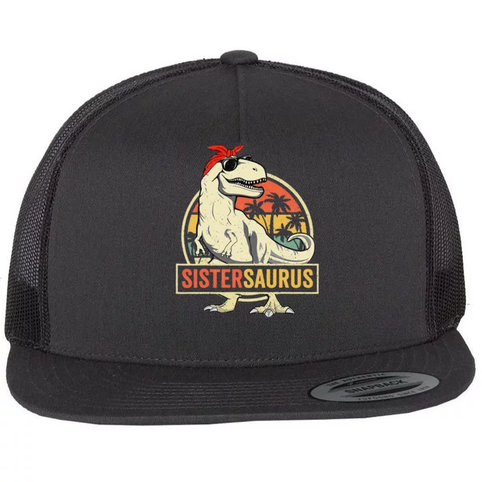 Sistersaurus T Rex Dinosaur Sister Saurus Family Matching Flat Bill Trucker Hat