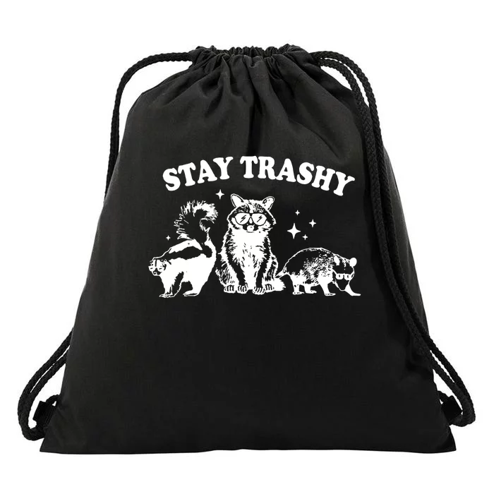 Stay Trashy Raccoon Opossum Skunk Drawstring Bag