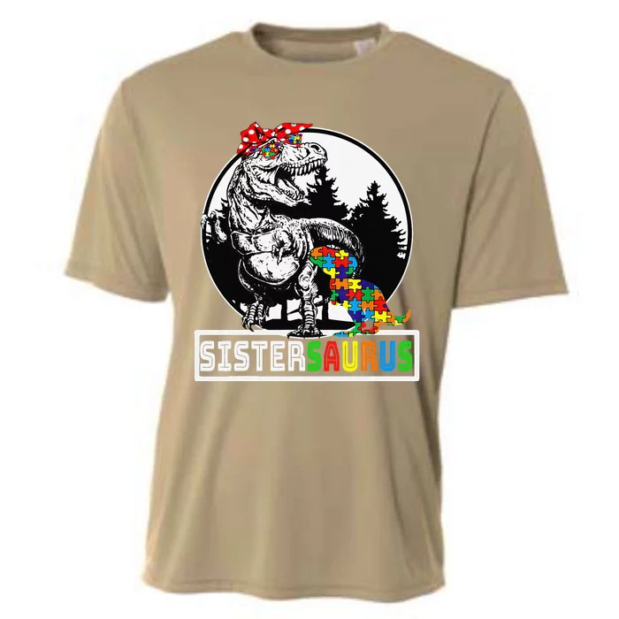 Sistersaurus T Rex Dinosaur Sister Saurus Autism Awareness Cooling Performance Crew T-Shirt