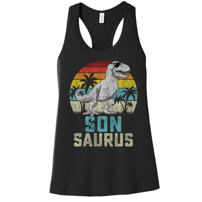 Sonsaurus T Rex Dinosaur Saurus FatherS Family Women's Racerback Tank