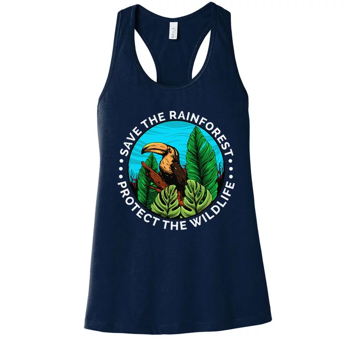 Save The Rainforest Protect The Wildlife Earth Day Women's Racerback Tank