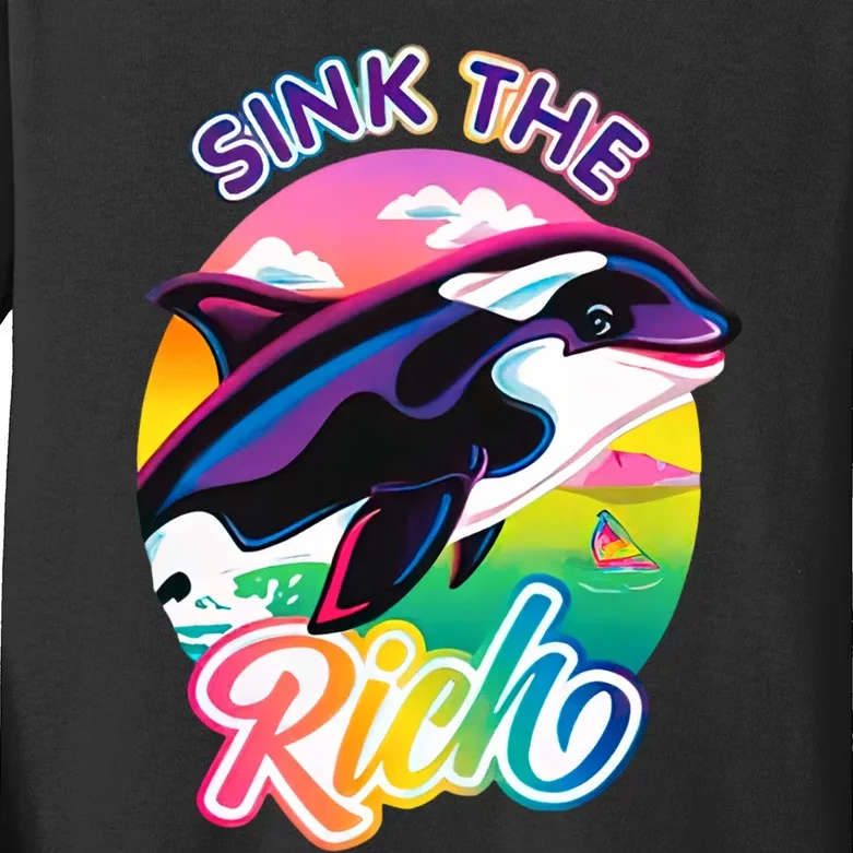 Sink The Rich Gladys Killer Whale The Yacht Sinking Orca Rainbow Kids Long Sleeve Shirt