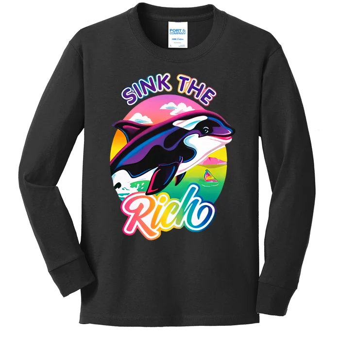 Sink The Rich Gladys Killer Whale The Yacht Sinking Orca Rainbow Kids Long Sleeve Shirt