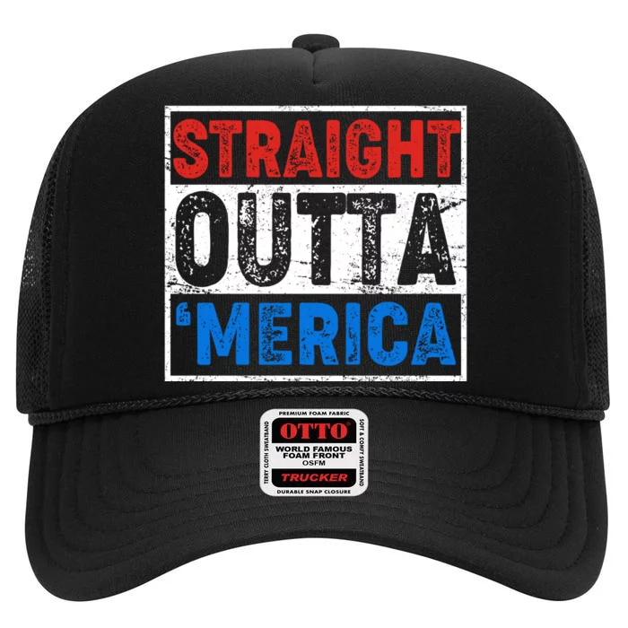 Straight Outta Merica Fourth of July High Crown Mesh Trucker Hat