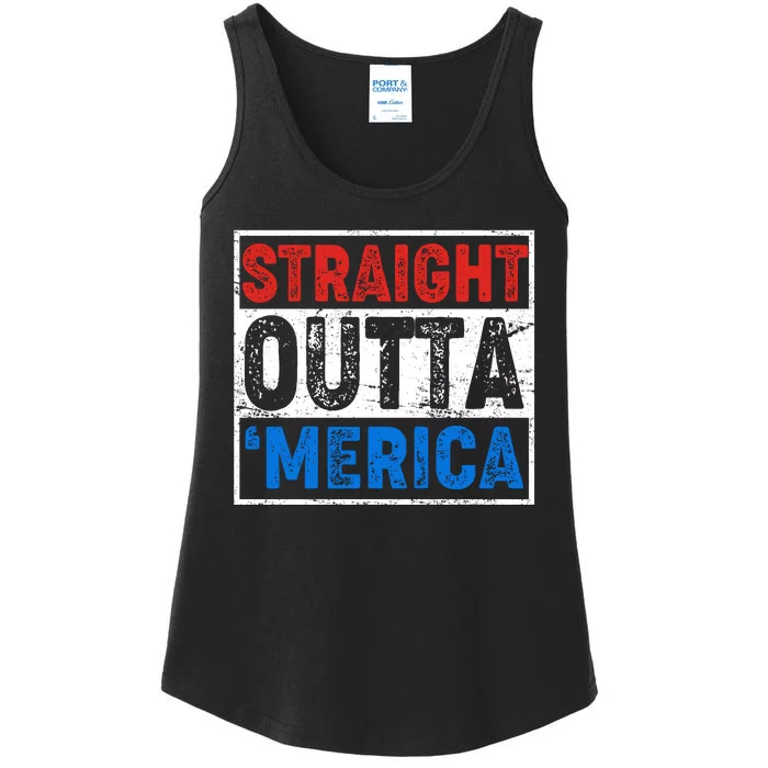 Straight Outta Merica Fourth of July Ladies Essential Tank