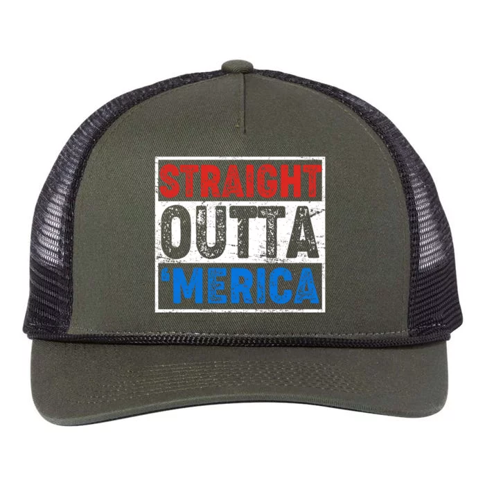 Straight Outta Merica Fourth of July Retro Rope Trucker Hat Cap