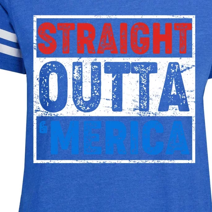 Straight Outta Merica Fourth of July Enza Ladies Jersey Football T-Shirt