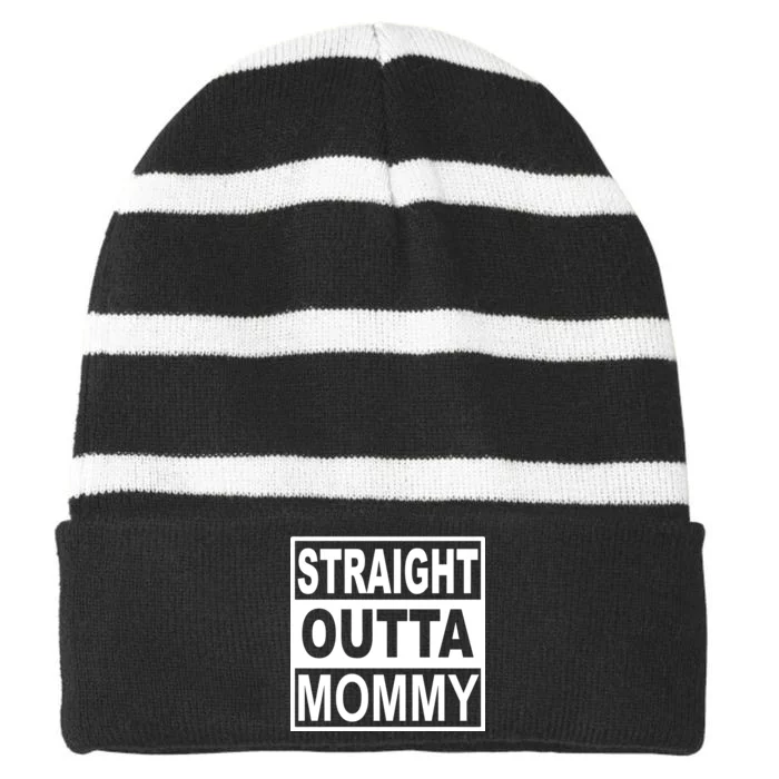 Straight Outta Mommy Funny Striped Beanie with Solid Band