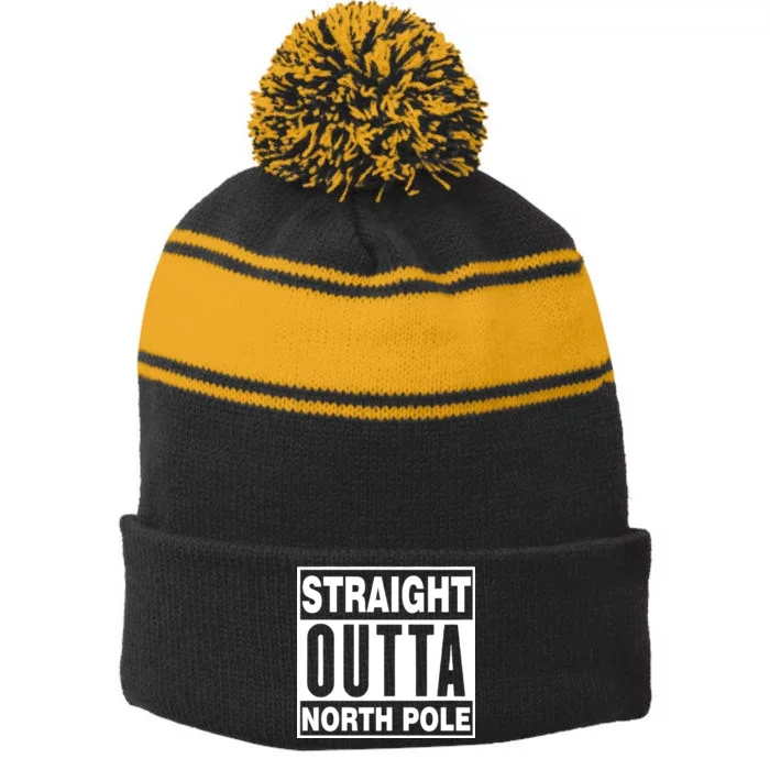 Straight Outta North Pole Stripe Pom Pom Beanie