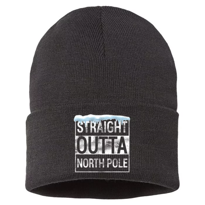 Straight Outta North Pole Funny Christmas Sustainable Knit Beanie