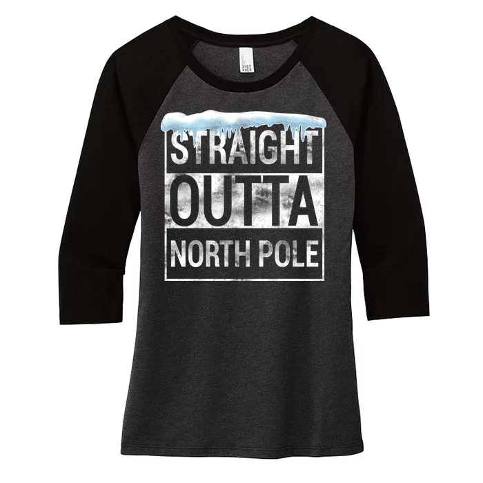 Straight Outta North Pole Funny Christmas Women's Tri-Blend 3/4-Sleeve Raglan Shirt