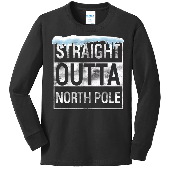 Straight Outta North Pole Funny Christmas Kids Long Sleeve Shirt